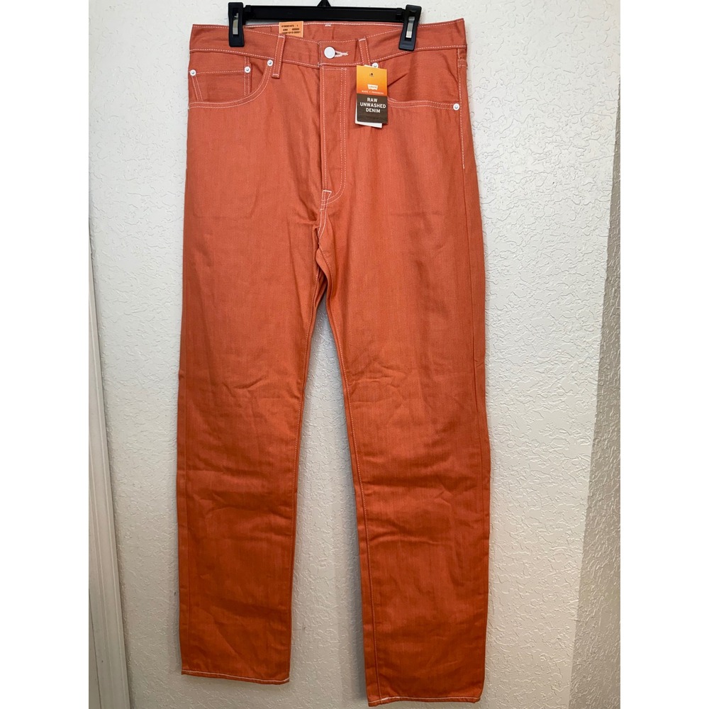 Levis 501 Original Fit Jeans Mens 34x34 Burnt Orange Raw Unwashed Denim NWT